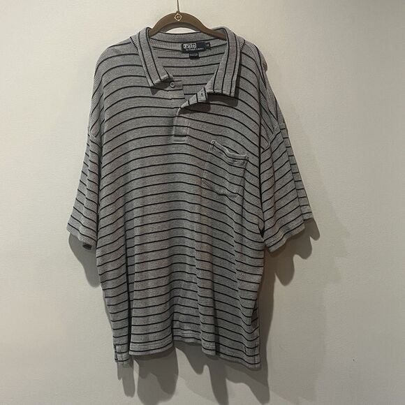 Polo Ralph Lauren Polo Shirt Men’s 2X Gray Striped Waffle Knit Cotton Preppy - Picture 1 of 6